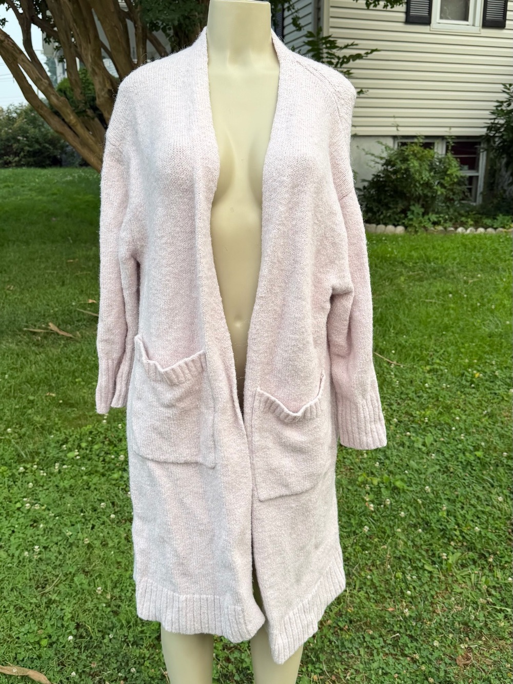 Zara Light Pink Open-Front Long Cardigan size S